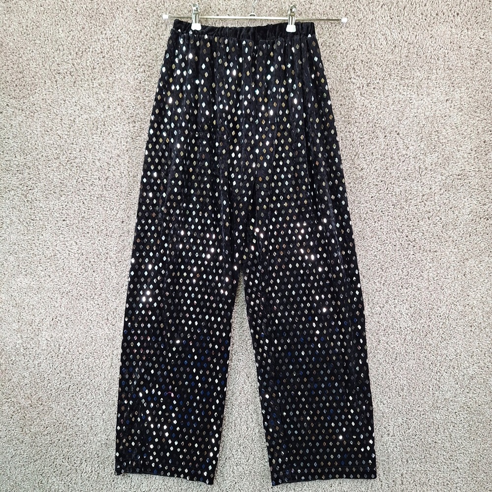 Glamour Chik Pants Women L Black Sequin Velvet Wide Leg Disco Party Y2K Vintage